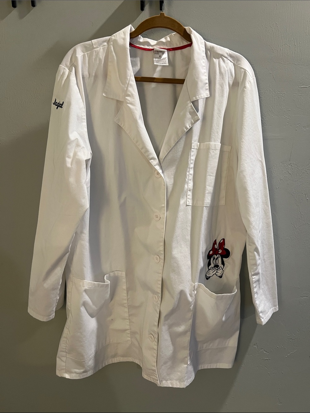 Women’s White Disney Minnie Mouse-Embroidered Lab Coat Jacket XL for PAs